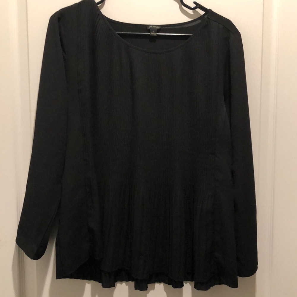Ann Taylor black pleated long sleeve blouse, size medium